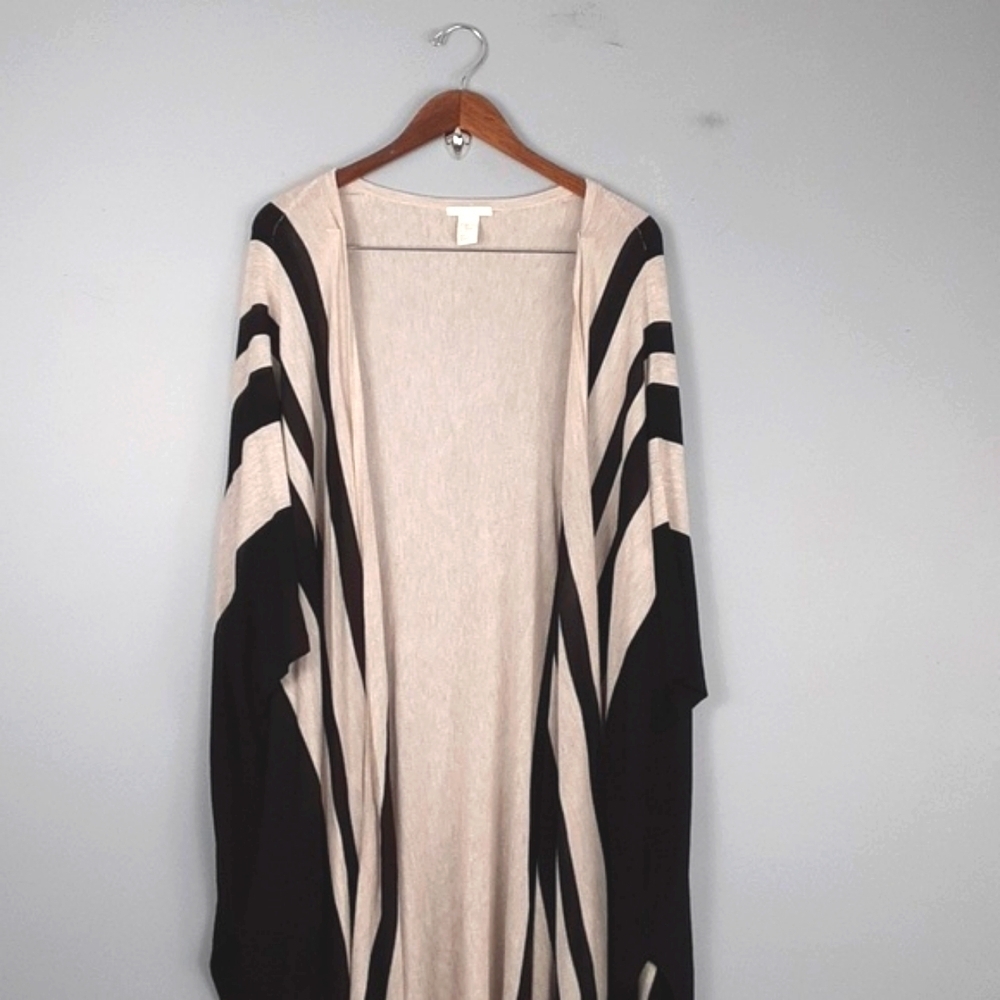 H&M Striped Colorblock Black Tan Shawl Oversized Open Cardigan